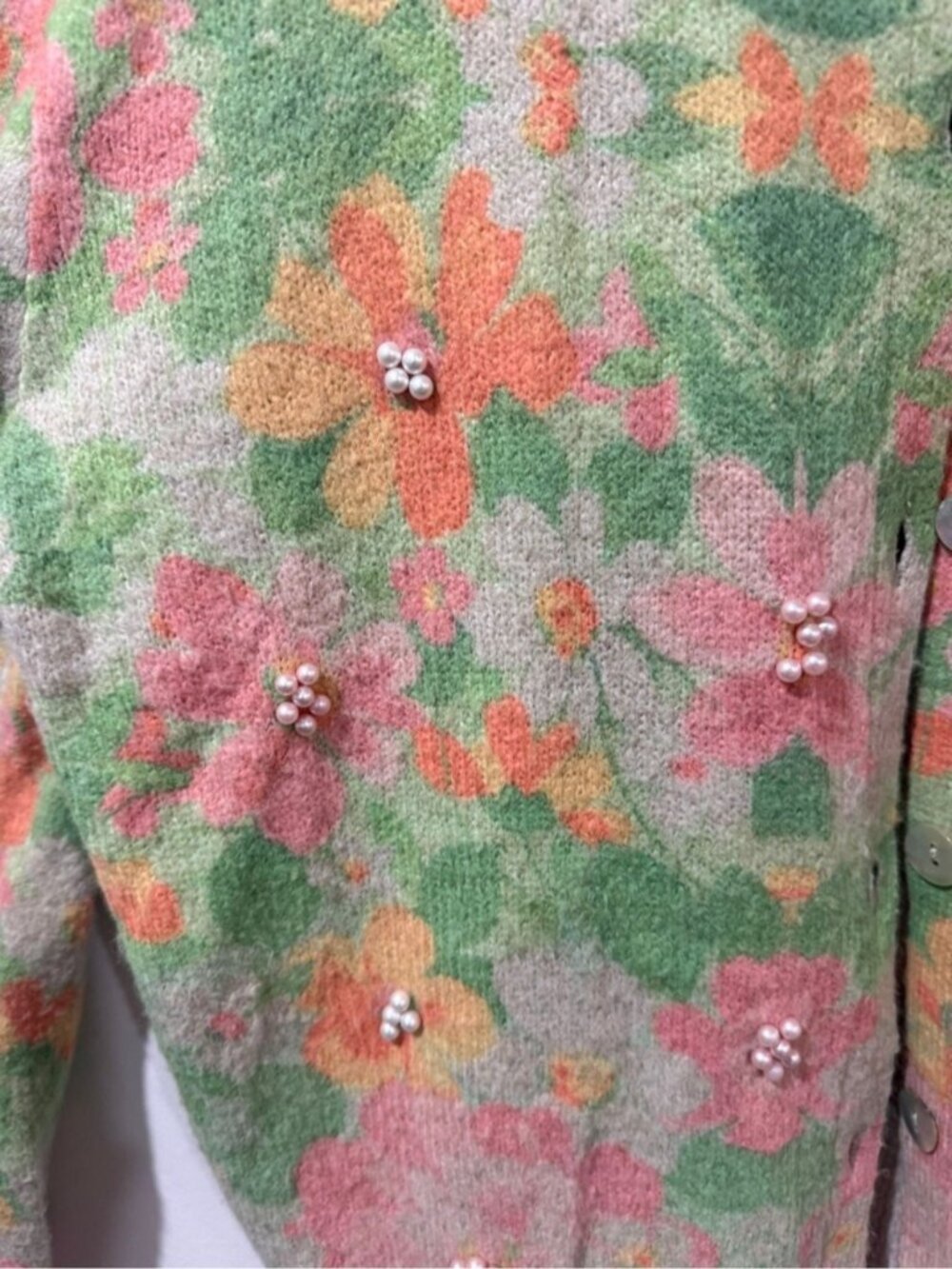 ZARA Floral Knit Cardigan Pearl Detail Size M - Picture 11 of 11